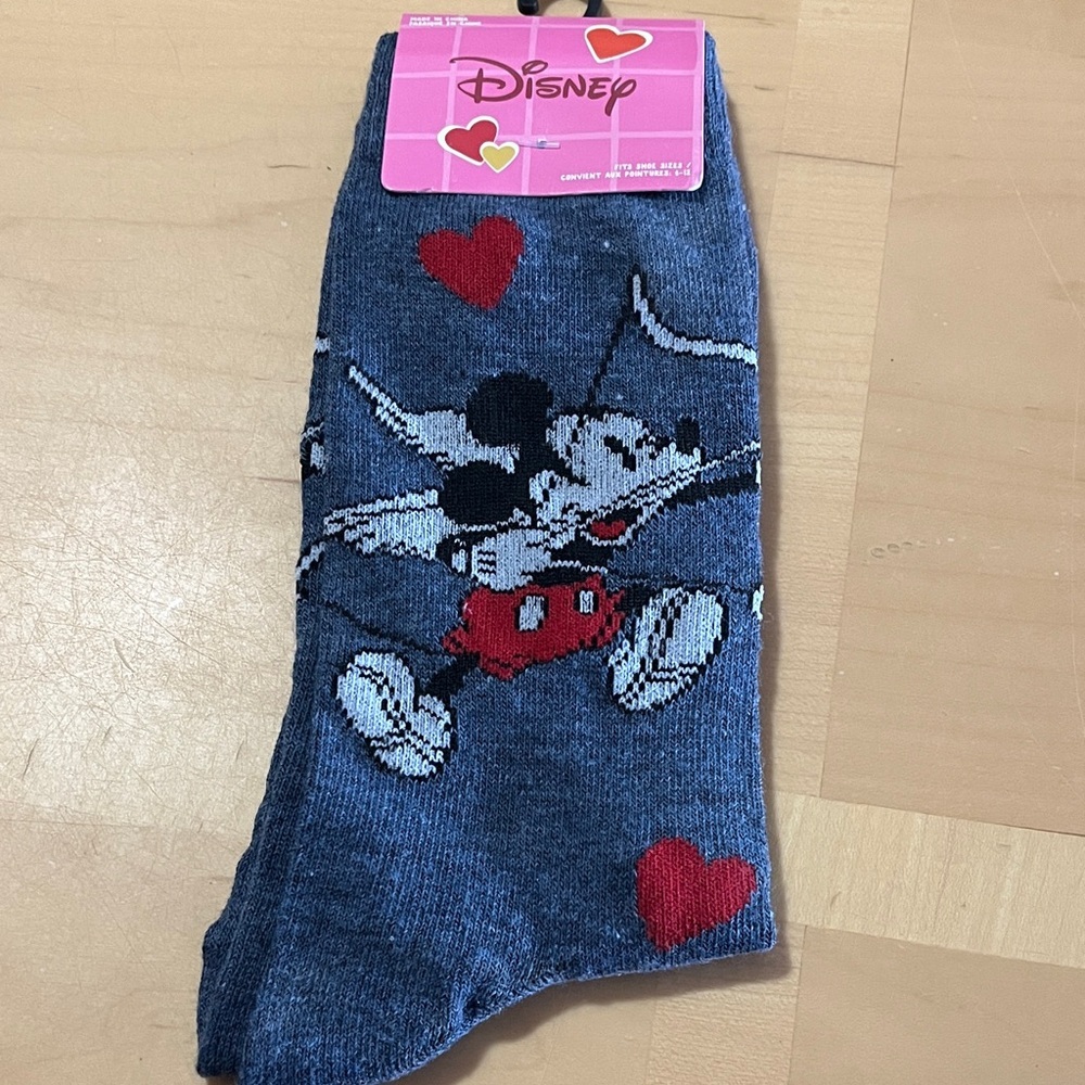 Disney Blue Mickey Mouse Socks with Red Hearts